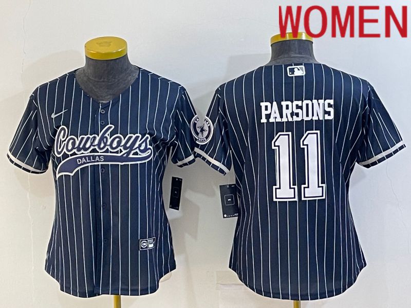 Women Dallas Cowboys #11 Parsons Blue stripe 2022 Nike Co branded NFL Jerseys->women nfl jersey->Women Jersey